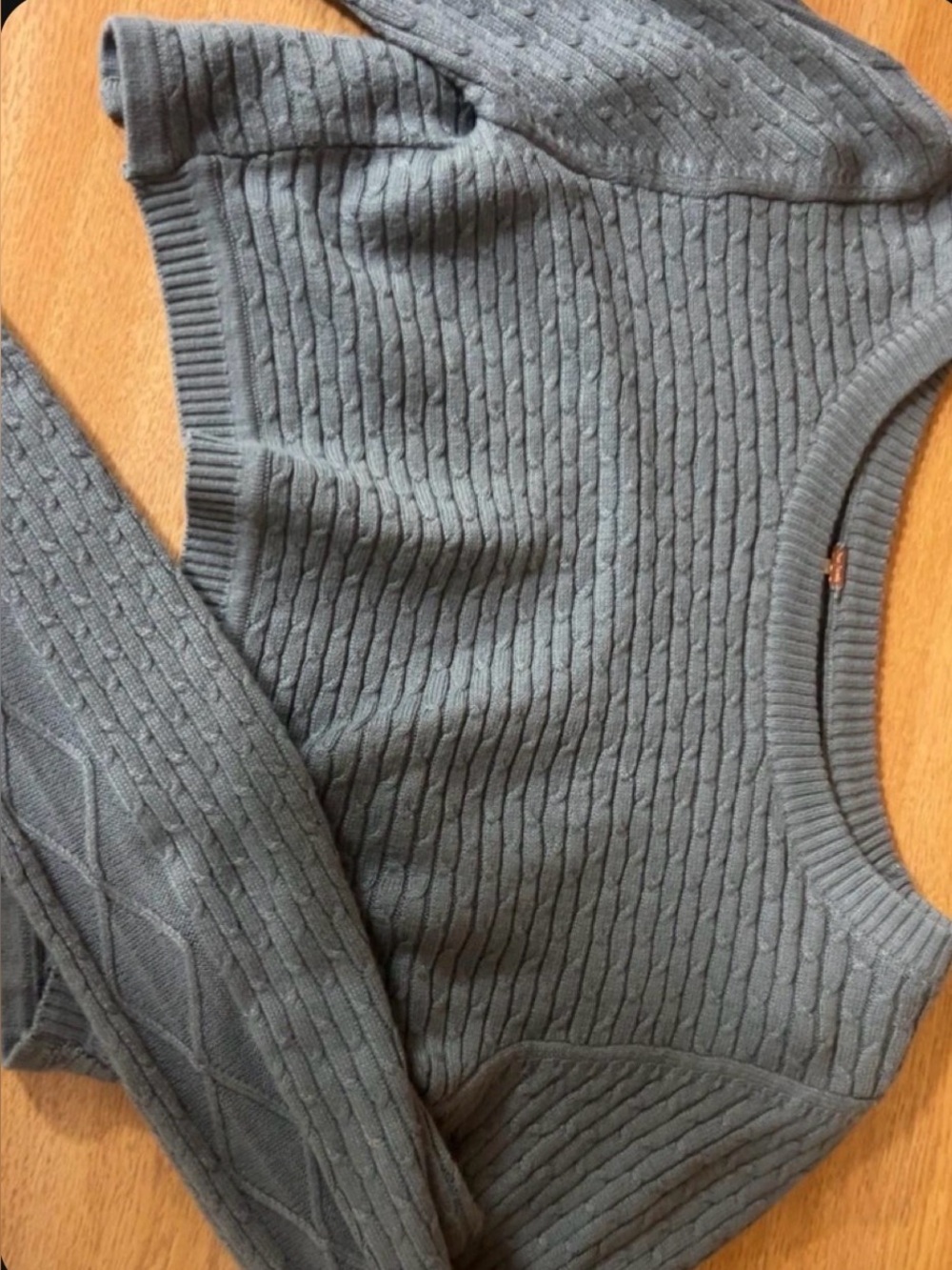Free People Gray Cable Knit Open Back Crop Sweater Top S